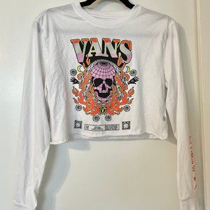 Pink Flaming Skull Long Sleeve Cropped Tee